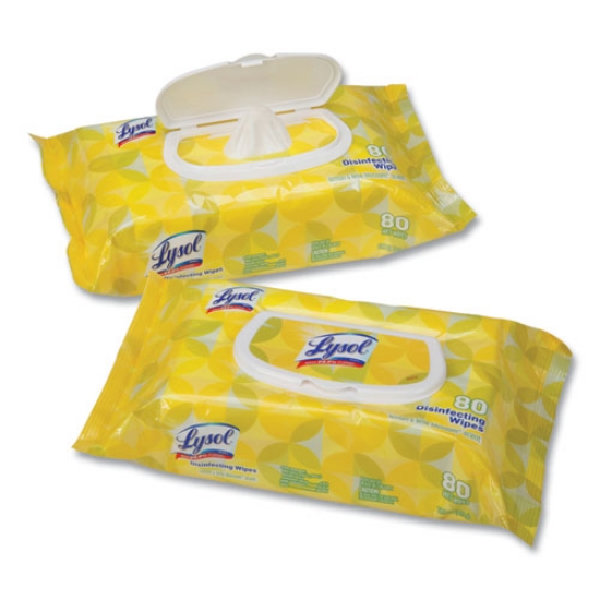 Picture of 6840017010407, SKILCRAFT Lysol Disinfecting Wipes, 1-Ply, 8.25 x 9.25, Lemon-Lime, White, 80/Pack, 6 Packs/Carton