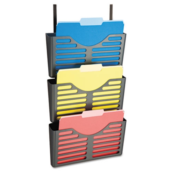 Picture of VerticalMate Cubicle Wall File Pocket, 3 Sections, Letter Size, 13.5" x 6" x 28", Charcoal, 3/Pack