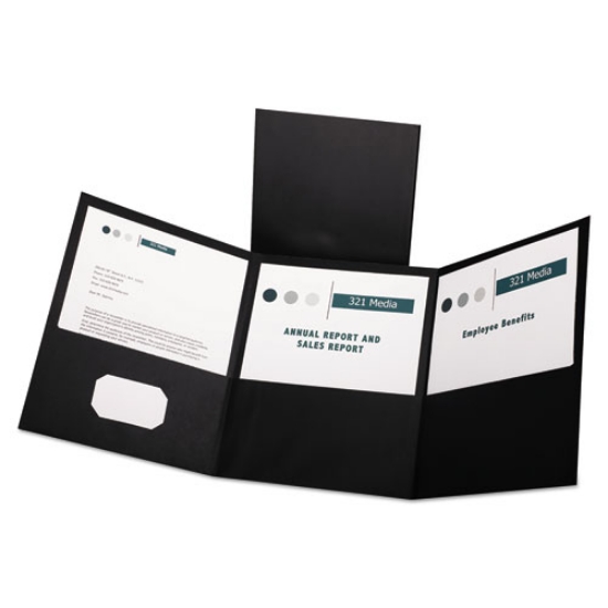 Picture of Tri-Fold Folder W/3 Pockets, 150-Sheet Capacity, 11 X 8.5, Black, 20/box