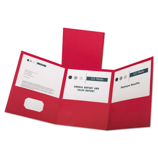 Picture of Tri-Fold Folder W/3 Pockets, 150-Sheet Capacity, 11 X 8.5, Red, 20/box