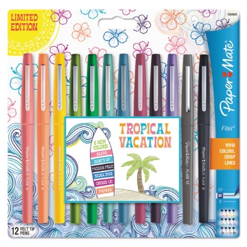 Picture of Point Guard Flair Felt Tip Porous Point Pen, Stick, Medium 0.7 Mm, Assorted Tropical Vacation Ink And Barrel Colors, Dozen