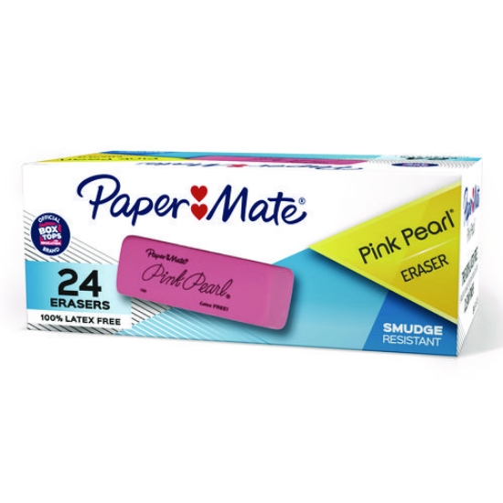 Picture of Pink Pearl Eraser, For Pencil Marks, Rectangular Block, Medium, Pink, 24/box