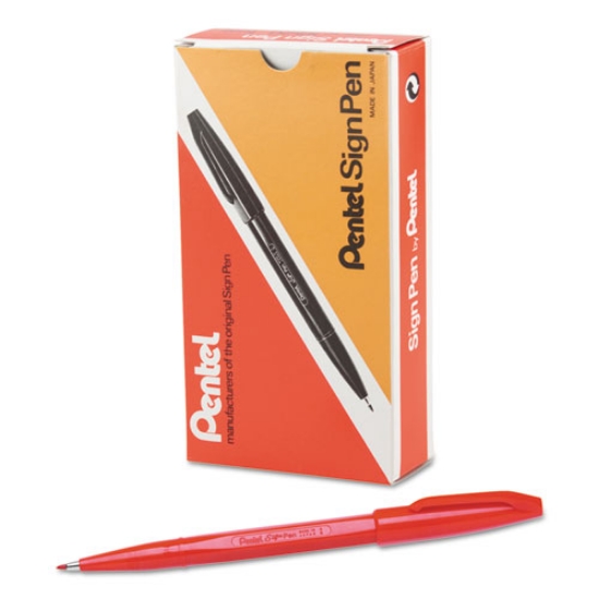 Picture of Sign Pen Fine Point Color Marker, Extra-Fine Bullet Tip, Red, Dozen