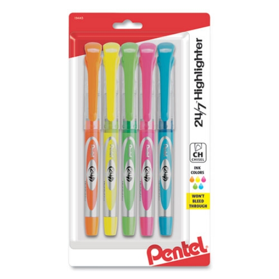 Picture of 24/7 Highlighters, Assorted Ink Colors, Chisel Tip, Assorted Barrel Colors, 5/set