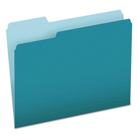 Picture of Colored File Folders, 1/3-Cut Tabs: Assorted, Letter Size, Teal/Light Teal, 100/Box