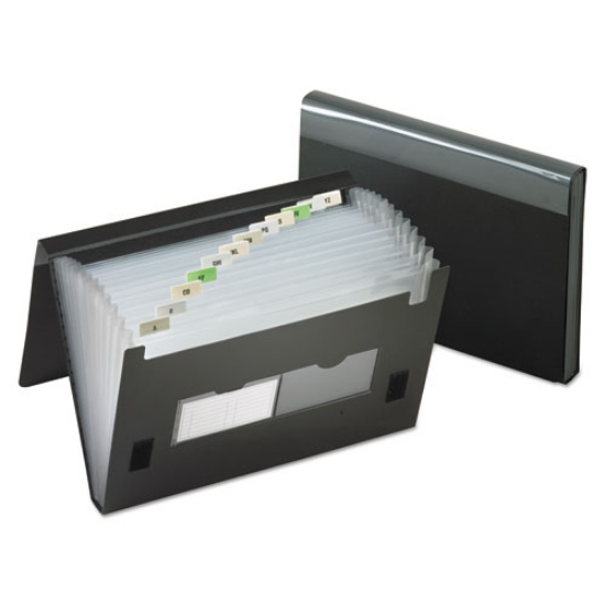 Picture of 13-Pocket File, 4" Expansion, 13 Sections, Hook/Loop Closure, 1/12-Cut Tabs, Letter Size, Black