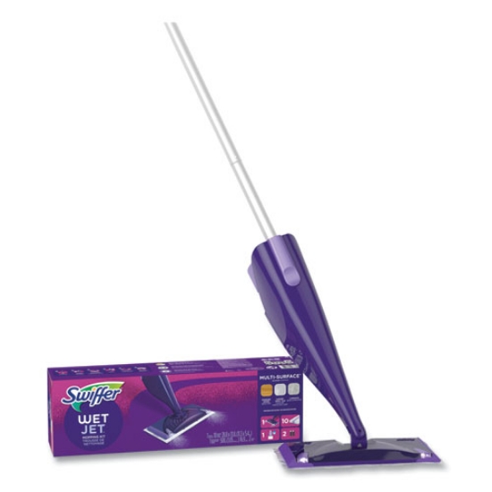 Picture of WetJet Mop Starter Kit with 10 Pads and 1 Cleaner, 11.3 x 5.4 Head, Silver Handle