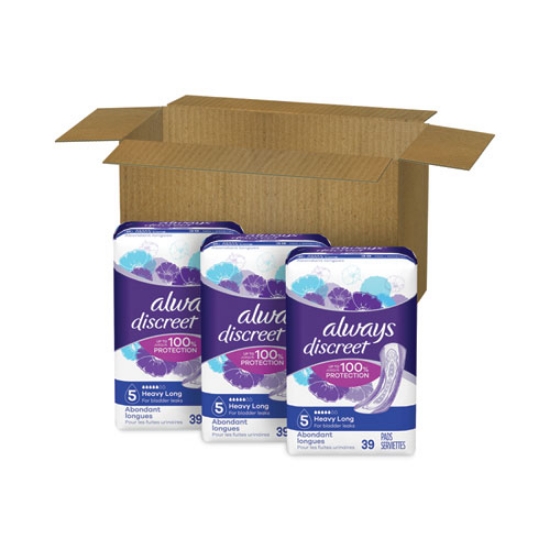 Picture of Discreet Sensitive Bladder Protection Pads, Heavy Absorbency, Long, 39/pack, 3 Packs/carton