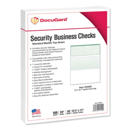 Picture of Standard Security Check, 11 Features, 8.5 X 11, Green Marble Top, 500/ream
