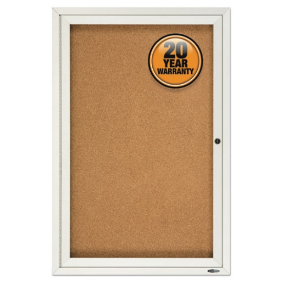 Picture of Enclosed Indoor Cork Bulletin Board with One Hinged Door, 24 x 36, Tan Surface, Silver Aluminum Frame