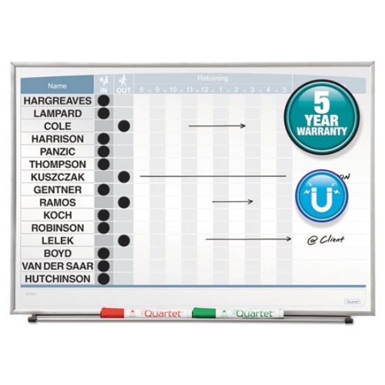 Picture of Matrix Employee In/Out Board, Up to 15 Employees, 23 x 16, White Surface, Silver Aluminum Frame