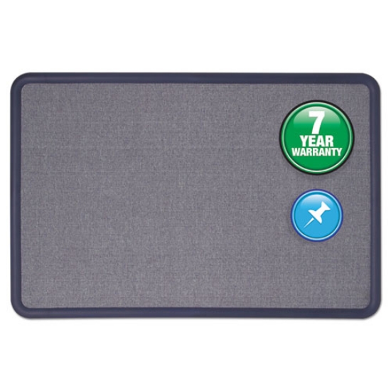 Picture of Contour Fabric Bulletin Board, 48 x 36, Light Blue Surface, Navy Blue Plastic Frame