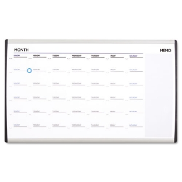 Picture of arc frame cubicle magnetic dry erase calendar, one month format, 30 x 18, white surface, silver aluminum frame