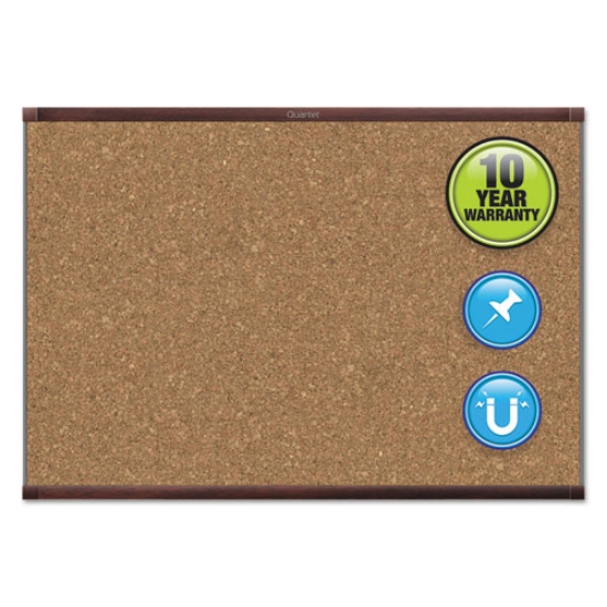 Picture of Prestige 2 Magnetic Cork Bulletin Board, 72 x 48, Tan Surface, Mahogany Aluminum/Plastic Frame