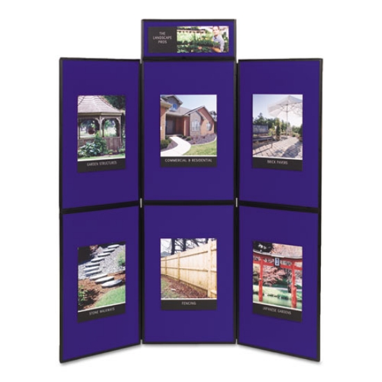 Picture of Show-It! Display System, Six-Panel Display, 72 x 72, Blue/Gray Surface, Black PVC Frame