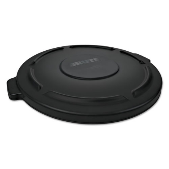 Picture of BRUTE Self-Draining Flat Top Lids for 55 gal Round BRUTE Containers, 27.64" Diameter, Black, 3/Carton