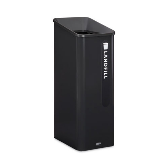 Picture of Sustain Decorative Refuse with Recycling Lid, 15 gal, Metal/Plastic, Black