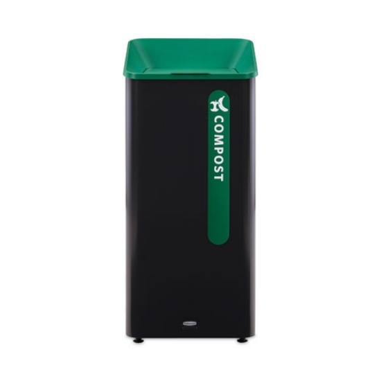 Picture of Sustain Decorative Refuse with Recycling Lid, 23 gal, Metal/Plastic, Black/Green