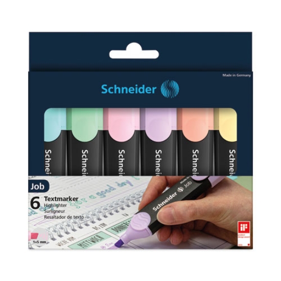 Picture of JOB PASTEL HIGHLIGHTERS, CHISEL TIP (1MM/5MM), ASSORTED INK COLORS, BLACK/ASSORTED BARREL COLORS, 6/PACK