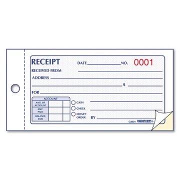 Picture of Small Money Receipt Book, Two-Part Carbonless, 2.75 x 5, 50 Forms Total