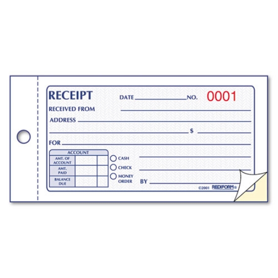 Picture of Small Money Receipt Book, Two-Part Carbonless, 2.75 x 5, 50 Forms Total