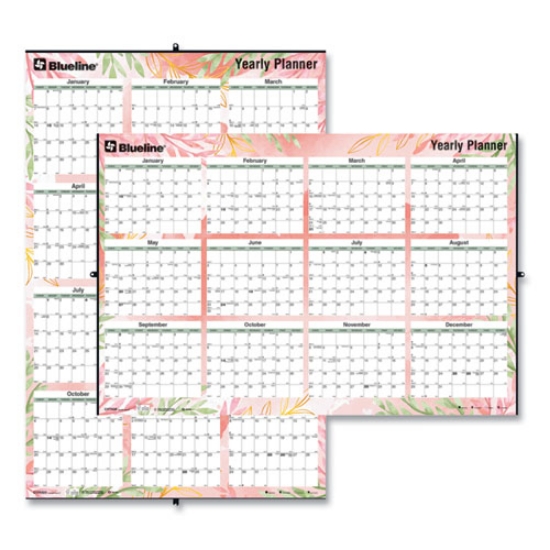 Picture of Yearly Laminated Wall Calendar, Tropical Watercolor Artwork, 36 x 24, White/Sand/Orange Sheets, 12-Month (Jan-Dec): 2024