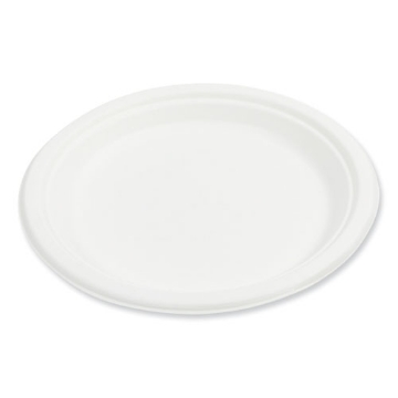 Picture of bagasse pfas-free dinnerware, plate, 9", white, 500/carton