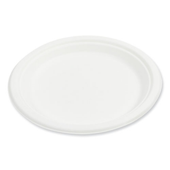 Picture of bagasse pfas-free dinnerware, plate, 9", white, 500/carton