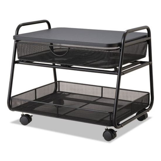 Picture of Onyx Under Desk Machine Stand, Metal, 1 Shelf, 1 Drawer, 1 Bin, 100 lb Capacity, 21" x 16" x 17.5", Black