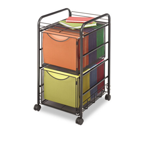 Picture of Onyx Mesh Mobile Double File, Metal, 1 Shelf, 2 Drawers, 15.75" x 17" x 27", Black