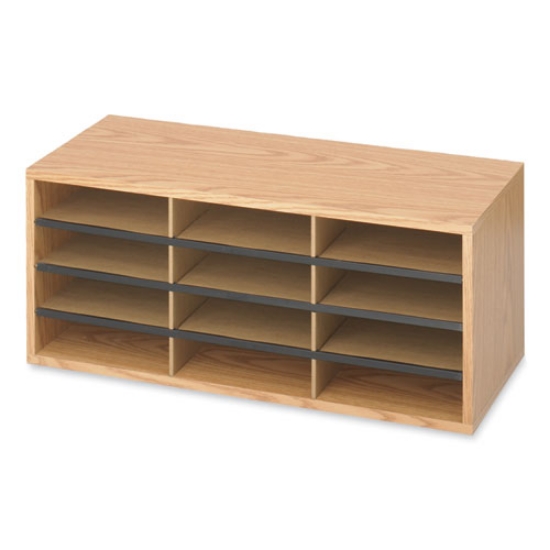 Picture of Wood/Corrugated Literature Organizer, 12 Compartments, 29 x 12 x 12, Medium Oak, Ships in 1-3 Business Days