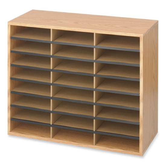 Picture of Wood/Corrugated Literature Organizer, 24 Compartments, 29 x 12 x 23.5, Medium Oak, Ships in 1-3 Business Days