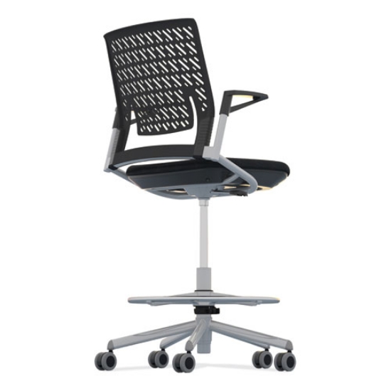 Picture of Thesis Flex Back Stool w/Arms, Supports Up to 250 lb, 21.5" to 29.5" Black High Seat, Silver Base, Ships in 1-3 Business Days