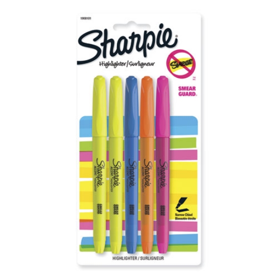 Picture of Pocket Style Highlighters, Assorted Ink Colors, Chisel Tip, Assorted Barrel Colors, 5/set