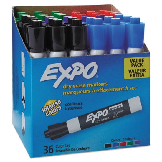 Picture of Low-Odor Dry-Erase Marker Value Pack, Broad Chisel Tip, Assorted Colors, 36/box