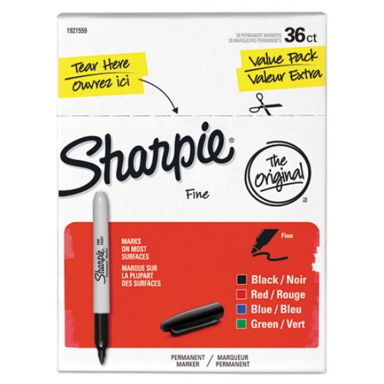 Picture of Fine Tip Permanent Marker Value Pack, Fine Bullet Tip, Assorted Colors, 36/pack