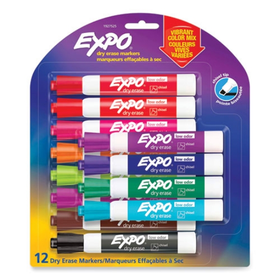 Picture of Low Odor Dry Erase Vibrant Color Markers, Broad Chisel Tip, Assorted Colors, 12/set