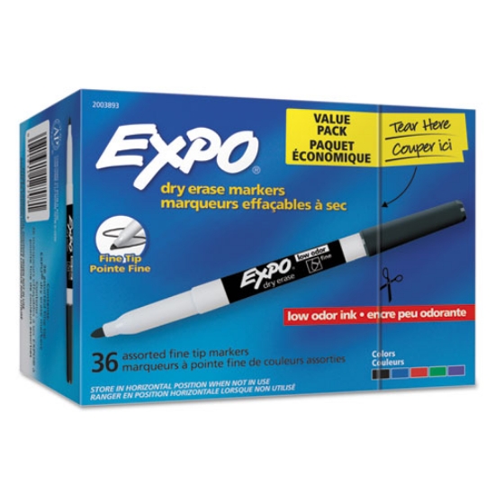 Picture of Low-Odor Dry Erase Marker Office Value Pack, Fine Bullet Tip, Assorted Colors, 36/pack