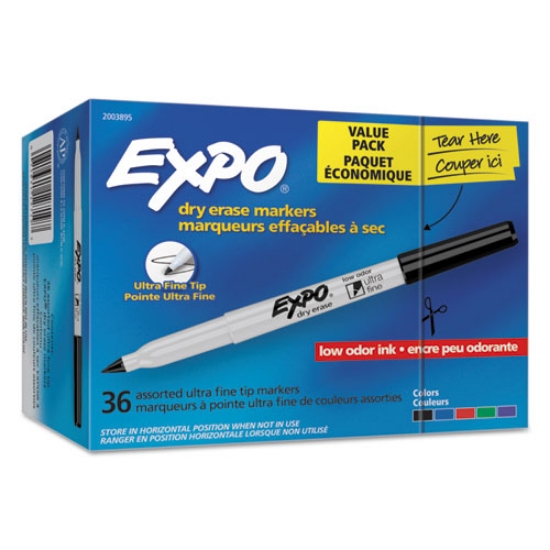 Picture of Low-Odor Dry Erase Marker Office Value Pack, Extra-Fine Bullet Tip, Assorted Colors, 36/Pack