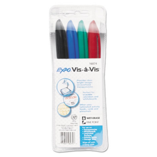 Picture of Vis-A-Vis Wet Erase Marker, Fine Bullet Tip, Assorted Colors, 4/set