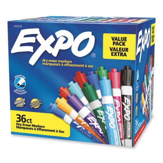 Picture of Low Odor Dry Erase Vibrant Color Markers, Broad Chisel Tip, Assorted Colors, 36/pack