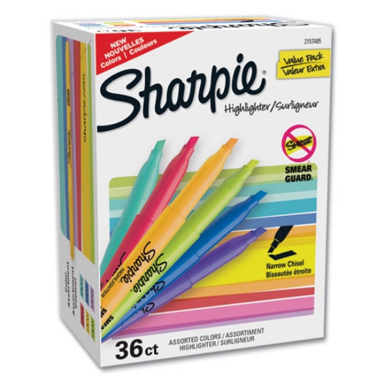 Picture of pocket style highlighters, assorted ink colors, chisel tip, assorted barrel colors, 36/pack