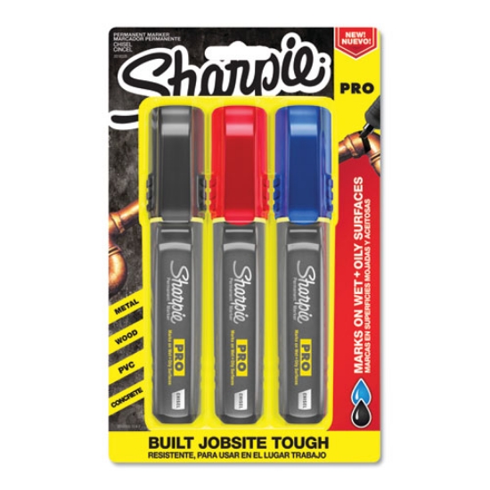 Picture of Pro Permanent Marker, Broad Chisel Tip, Assorted Colors, 3/pack