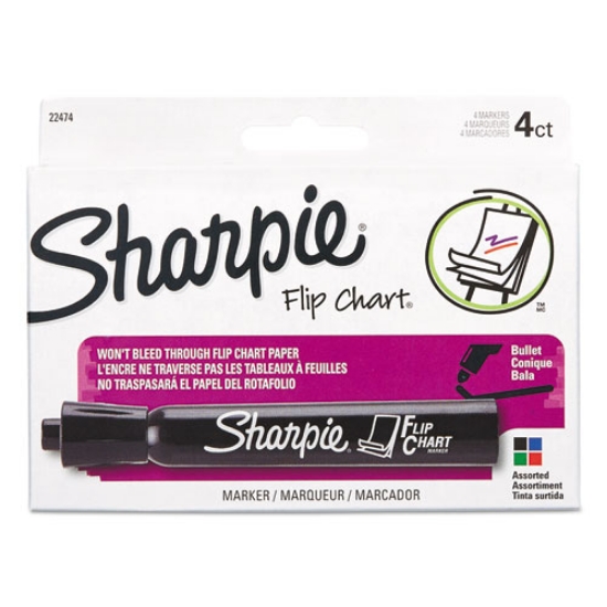 Picture of Flip Chart Marker, Broad Bullet Tip, Assorted Colors, 4/set