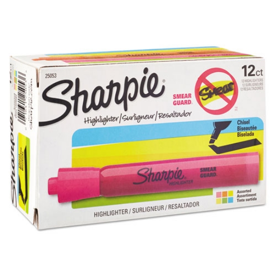 Picture of Tank Style Highlighters With Open-Stock Box, Assorted Ink Colors, Chisel Tip, Assorted Barrel Colors, Dozen