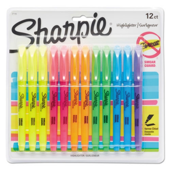 Picture of Pocket Style Highlighters, Assorted Ink Colors, Chisel Tip, Assorted Barrel Colors, Dozen