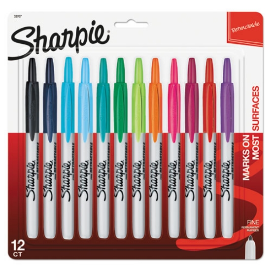 Picture of Retractable Permanent Marker, Fine Bullet Tip, Assorted Colors, 12/set