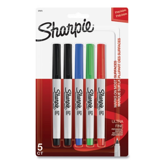 Picture of Ultra Fine Tip Permanent Marker, Ultra-Fine Needle Tip, Assorted Colors, 5/Set
