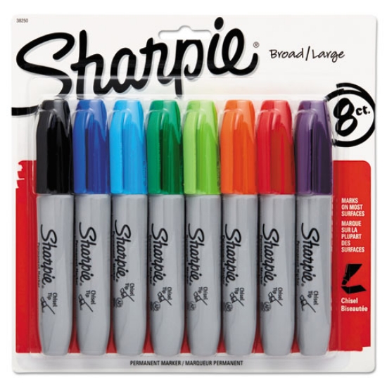 Picture of Chisel Tip Permanent Marker, Medium Chisel Tip, Assorted Colors, 8/set