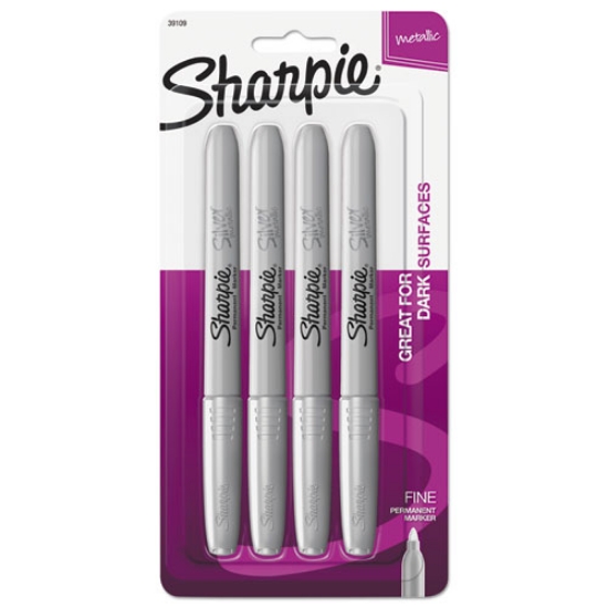 Picture of Metallic Fine Point Permanent Markers, Fine Bullet Tip, Metallic Silver, 4/pack